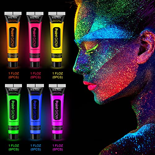 NewWay makyaj Krem Aydınlık Neon boya Glow karanlık Parti Malzemeleri Boya UV ışık Cadılar Bayramı Noel İçin 6 Renk 1 floz