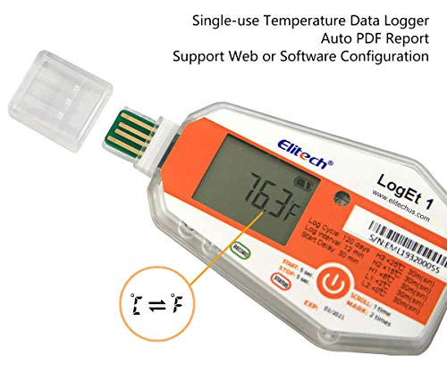 Elitech LogEt 1 Sıcaklık Veri Kaydedici Tek Kullanımlık PDF Raporu USB Bağlantı Noktası 16000 Puan (10 Paket)