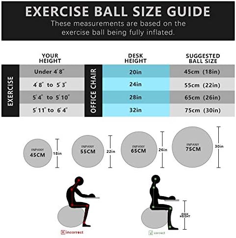 INPANY Egzersiz Topu (45-85 cm) - Ekstra Kalın Yoga Topu Sandalye, İstikrar Topu 2200lbs Destekler, Doğum Topu ile Hızlı Pompa