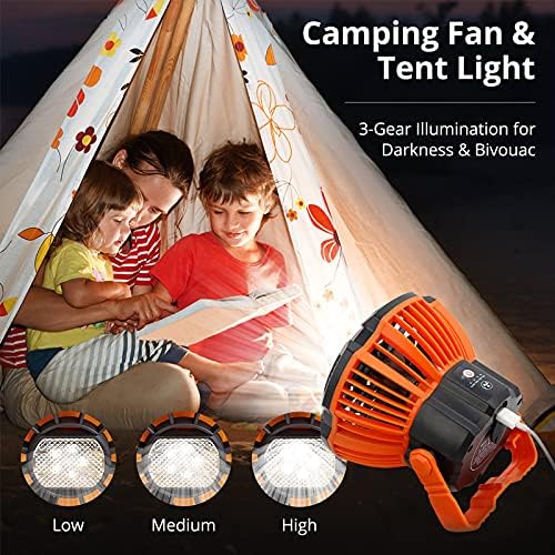 Taşınabilir Kamp Fan, OUTWAY Şarj Edilebilir USB Tavan Çadır Fan ile Radyo, Kanca ve LED Fener-5200mA Pil, Uzaktan Kumanda,