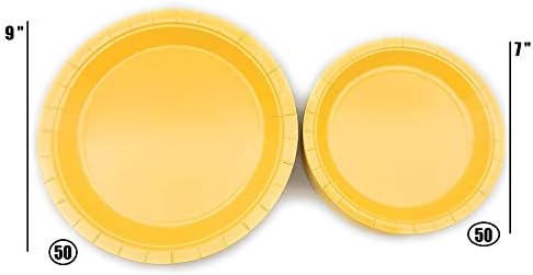 Hizmet vermektedir 50 konuk Sarı Parti Paketi 9 Akşam Yemeği Kağıt Tabaklar 7 Tatlı Kağıt Tabaklar ofis partileri, doğum günü