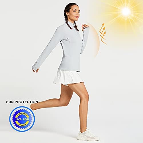 Libin kadın UPF 50 + Uzun Kollu Golf Gömlek Güneş Koruma Yarım Zip SPF UV Tenis Gömlek Koşu Yürüyüş Açık Tops