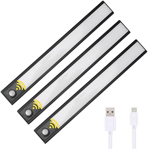 Tipace Altında kabine aydınlatma 3 Packs LED dolap ışığı siyah kablosuz USB şarj edilebilir hareket sensörü ışıkları, pil kumandalı