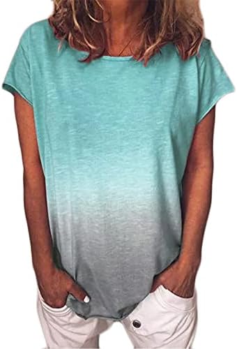 Andongnywell kadın Ekip Boyun T Shirt Kısa Kollu Yaz Degrade Renk Rahat Temel Gevşek Oturan Gömlek Bluz Tops