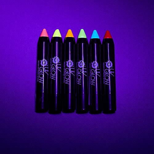 UV Glow-Neon UV Boya Çubuğu/Yüz ve Vücut Boya Kalemi-6 Renk Seti. Orijinal ve orijinal UV Glow ürünü-Siyah ışıkların altında