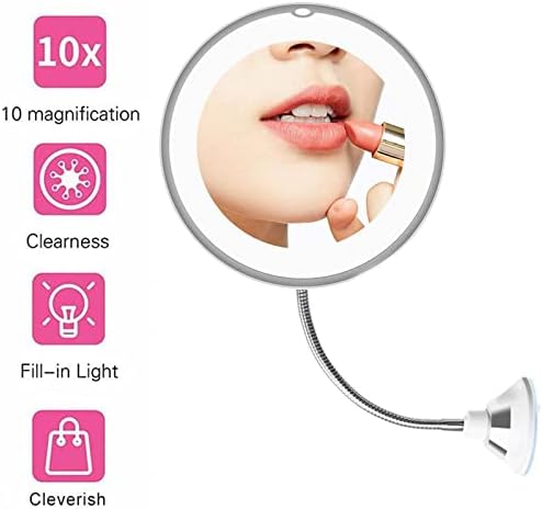 360-Degree Dönen 10 Kez Büyütmek için Makyaj Aynası Banyo Led ışık ile Katlanır Makyaj Aynası Makyaj Aracı Esnek Kavisli Gooseneck