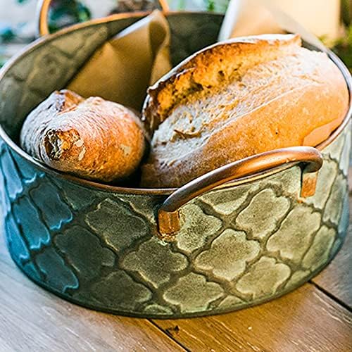 GRETD Demir Ekmek Sepeti Retro Antik Stil Aile Metal Depolama Sepeti Meyve Konteyner Kızarmış Vintage Tepsi ile Kolu Dekorasyon