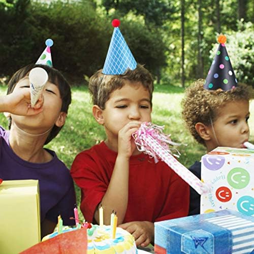 jojofuny 11 pcs Çocuk Doğum Günü parti şapkaları ile Pom Poms Kağıt Taç Kap Şapka için Doğum Günü Bebek Duş Parti Malzemeleri