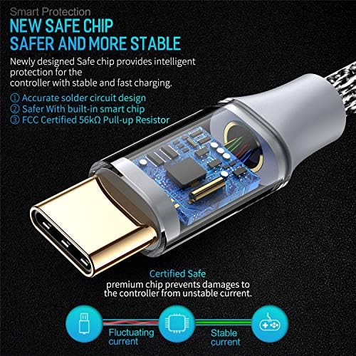 Şarj kablosu için NS Anahtarı ve Xbox Elite Serisi 2-2 Paketi 10FT Naylon Örgülü USB C için USB A Tipi C Şarj Kablosu için