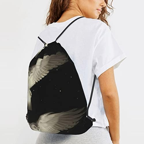 İpli sırt çantası beyaz baykuş dize çanta Sackpack Cinch çuval spor çanta spor salonu alışveriş Yoga için