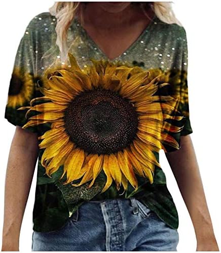 UNBRUVO kadın Artı Boyutu Kısa Kollu Gömlek Grafik Yaz Bluzlar Tunik Tops