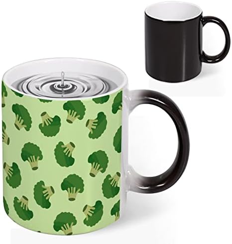 Yeşil Brokoli ısı değiştiren kupa yenilik renk değiştiren seramik kahve ısıya duyarlı fincan (11 Oz)