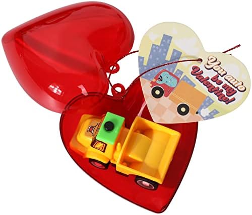 JOYIN 24 Paketleri Sevgililer inşaat Aracı ile Kalp Kabukları ve Tebrik Kartları Çocuklar için, Geri Çekin Arabalar ve Kamyonlar