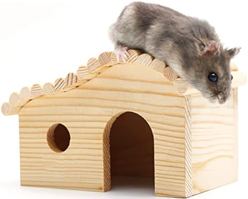 Lnrueg Hamster Ahşap Ev Doğal Hafif Interaktif Rustik Taşınabilir Küçük Hayvan Hideout Uyku