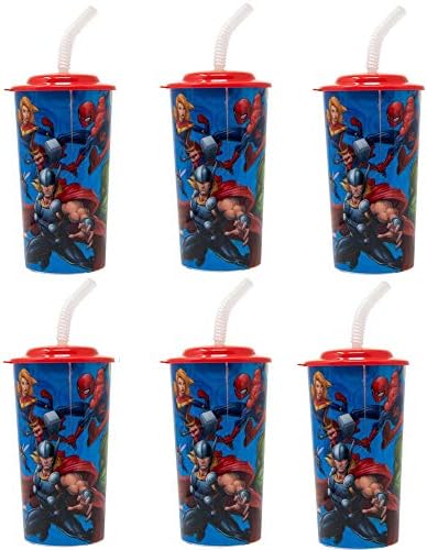 6-Pack Marvel Avengers 16 oz Kullanımlık Spor Bardak İçecek Kapaklı Bardak ve Payet, BPA Içermeyen
