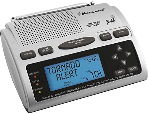 Midland Hepsi Bir Arada Hava Durumu Uyarısı Acil Durum Dijital AM / FM Çift Alarmlı Saatli Radyo, Okunması Kolay Arkadan Aydınlatmalı