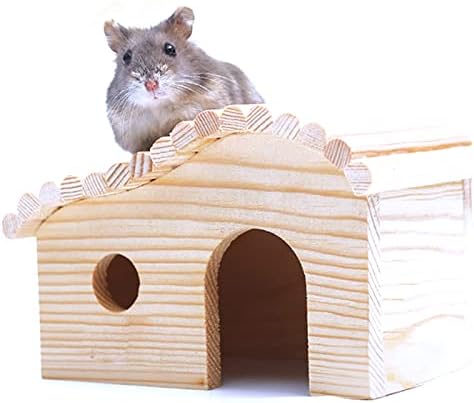 Licogel Hamster Ahşap Ev Doğal Rustik Kullanımlık Interaktif Taşınabilir Hafif Hamster Yuva Ev Ahşap Fare Sıçan Fareler