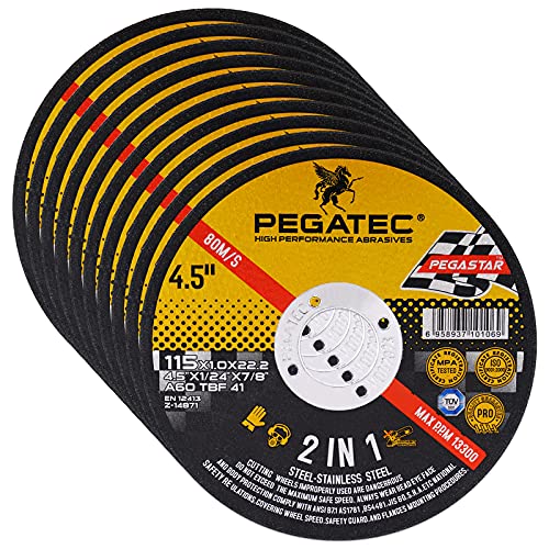 PEGATEC Kesme Tekerlekleri 10 Paket, Kaliteli İnce 4 1/2 x0. 04x7 / 8 inç Kesme Diski, Açılı Taşlama için Metal ve Paslanmaz
