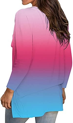 Toeava Uzun Kollu Gömlek Kadınlar ıçin Batik Degrade V Boyun Temel T Shirt Casual Gevşek Fit Bloses Tişörtü Tunik Tops