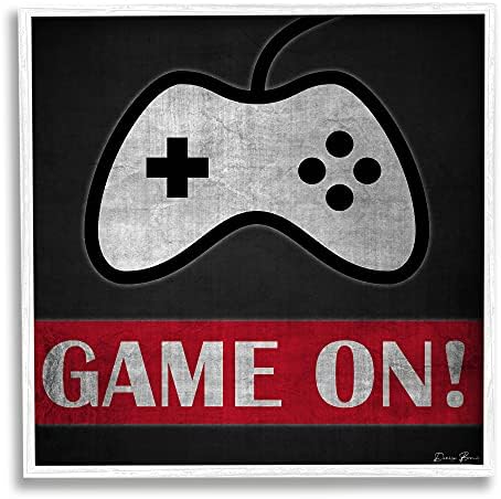 Stupell Industries Game On Bold Gamer Phrase Retro Controller, Denise Brown tarafından Tasarlandı Beyaz Çerçeveli Duvar Sanatı,