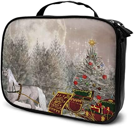 Makyaj Çantası Atlı Arabası Noel Ağaçları İle Yüklü Seyahat Makyaj Çantası Seyahat Makyaj Tren Durumda Kozmetik Çantası Büyük
