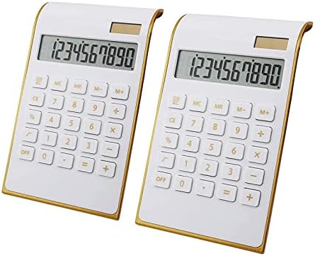 Masaüstü Hesap Makineleri İnce Tasarım Büyük LCD Ekranlı 10 Basamaklı Hassas Düğme Çift Güçlü Beyaz Hesap Makinesi, 2 Paket