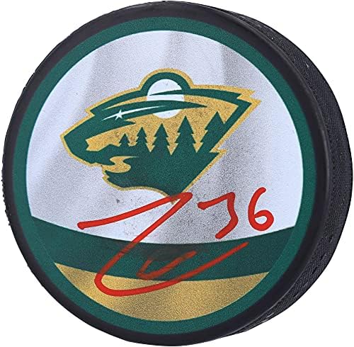 Paspaslar Zuccarello Minnesota Vahşi İmzalı Ters Retro Logo Hokey Diski-İmzalı NHL Diskleri