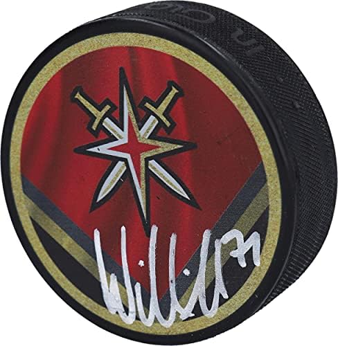 William Karlsson Vegas Altın Şövalyeleri İmzalı Ters Retro Logo Hokey Diski-İmzalı NHL Diskleri