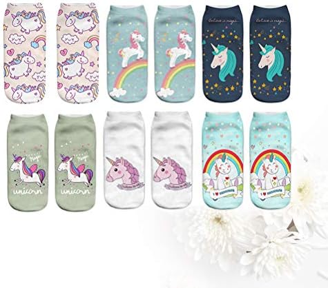 GALPADA bayan çorabı 6 Pairs Moda Unicorn Desen Kısa Çorap Yaratıcı Baskı Çorap Şık Ayak Bileği Çorap Karikatür Düşük Kesim