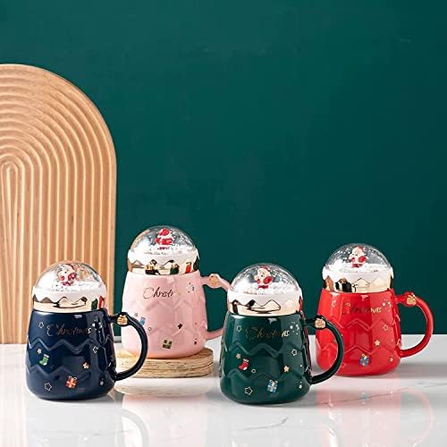 Aabcp Noel Seramik Kahve kapaklı kupa ve Kaşık Kolu Sıcak Kakao Çikolata Noel Baba Kupalar Set Sevimli Büyük çay fincanları