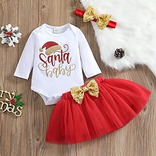 Yenidoğan Bebek Bebek Kız Benim Ilk Noel Günü Kıyafetler Uzun Kollu Romper Tutu Etek Bandı ıle Giysi Setleri