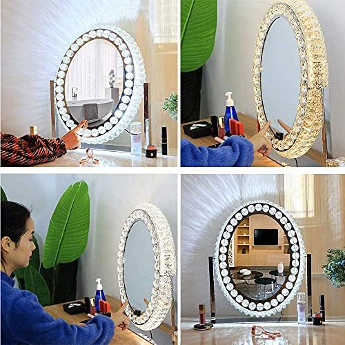 Zxqıang Hollywood Vanity Makyaj Aynası, ışıklı Makyaj aynası, Kristal Ayna Led Üç Renkli Kısılabilir, Masa Kozmetik Aynası,