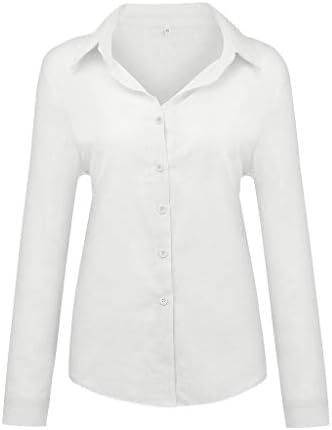 Bayan baskı düğme aşağı bluz pamuk keten uzun kollu V boyun moda gömlek Casual gömlek Tops T-Shirt iş için