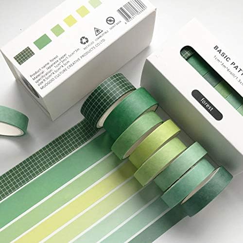 8 Rolls Washi Bant Set Temel Düz Renk Yeşil Ekose Izgara Yapıştırıcı Dekorasyon Etiket Maskeleme Bantları DIY Günlüklerinde
