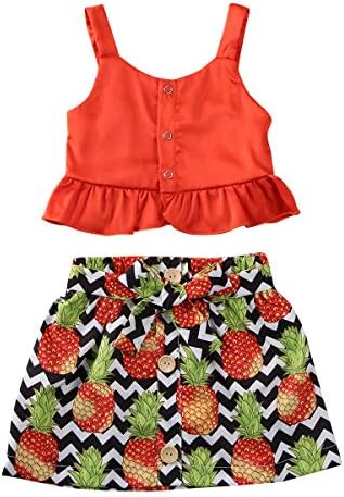 Çocuklar Bebek GirlClothes Setleri Düz Renk Fırfır Kolsuz Yelek Mini Elbise 2 Adet Yaz Kıyafetler Tops